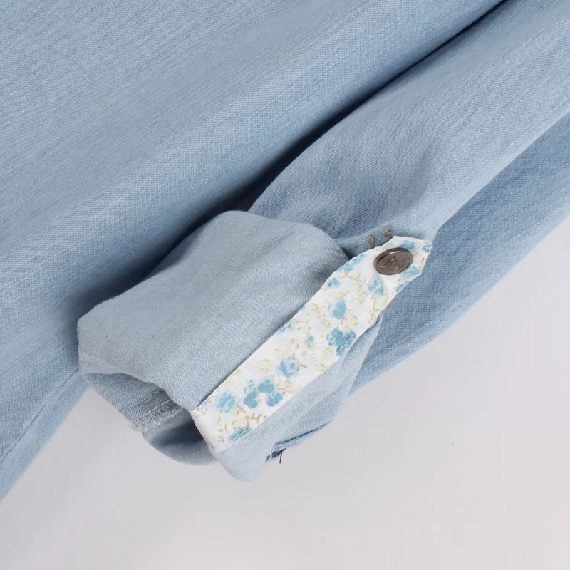 Phong cách Hàn Quốc mỏng cộng với kích thước áo sơ mi denim nữ bốn mùa áo sơ mi cotton dài tay học sinh áo khoác nữ - Áo sơ mi dài tay