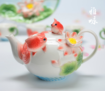 Enamel porcelain goldfish teapot wedding teapot set tea set wedding gift creative flange home