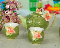 Enamel porcelain Canna one pot two cups tea set wedding gifts fashion home flange coffee pot