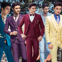 Hot-selling photo studio three-piece solid color mens suit suit suit Korean slim version stage host Photo mens dress