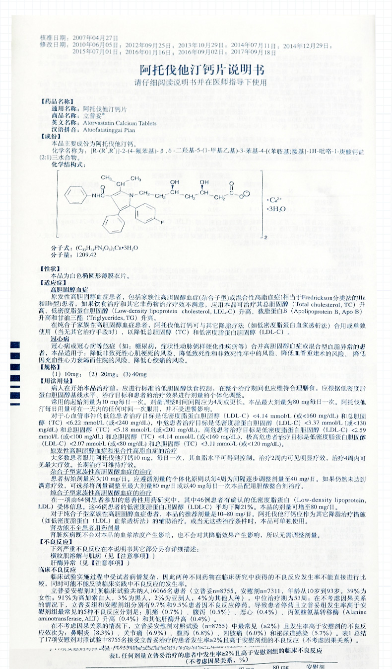 立普妥阿托伐他汀钙片20mg28片盒
