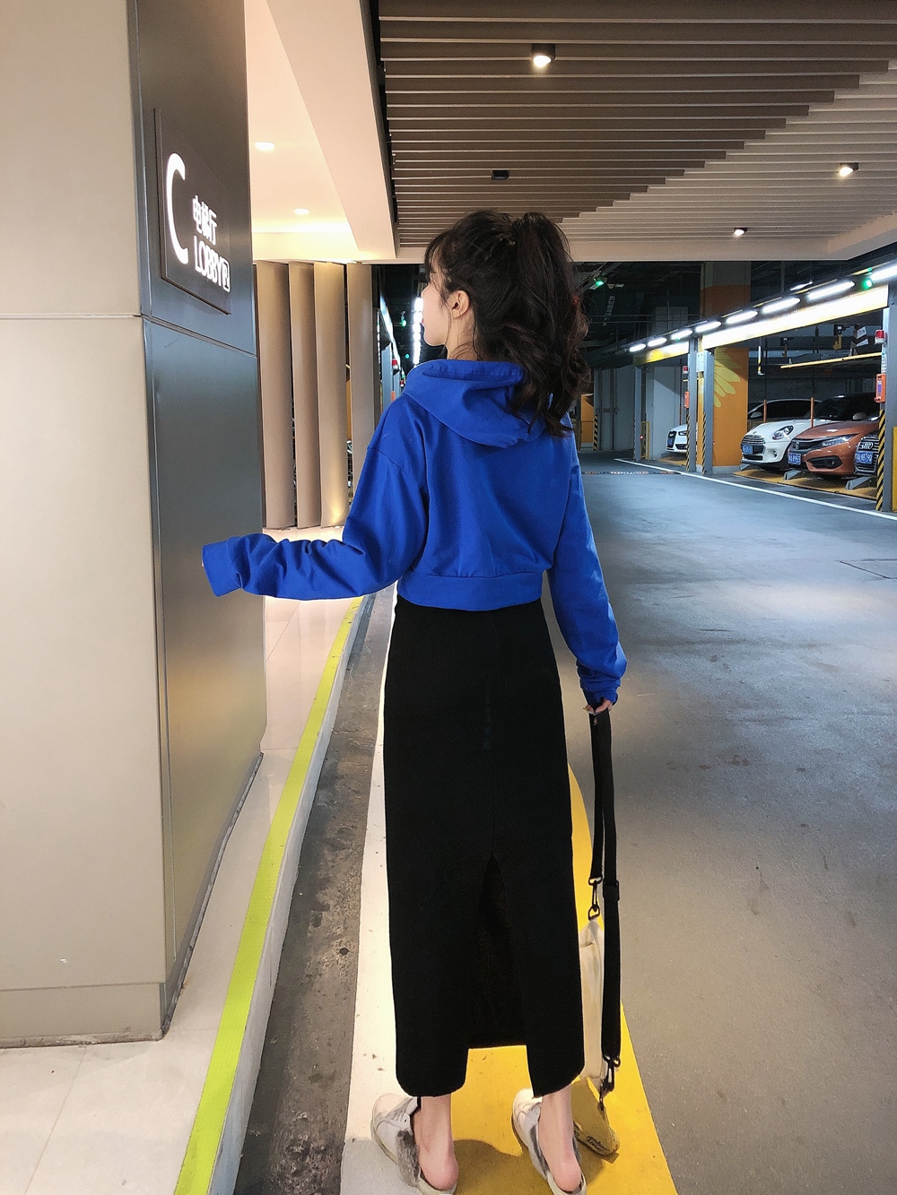 连帽卫衣配半身裙中长款2019秋季新款网红套装开叉包臀长裙两件套