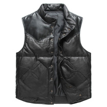 Autumn and winter new leather leather men thick down sheepskin vest short slim waistcoat flight suit large size