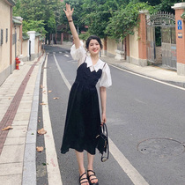 Harness Skirt Suit Woman Summer 2021 New Ocean Air Weight Reduction Little Fragrant Wind Doll Collar Dress Pendant With Skirt and two sets