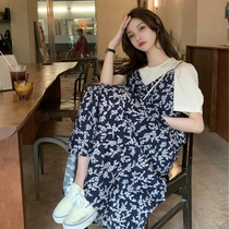 Braces skirt suit female summer 2021 new snowspun harnesses one-piece dress with small fresh and broken floral dress Two sets of long dresses