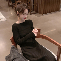 Long skirt with coat children's autumn and winter long sweater skirt over the knee with knitted base dress temperament thickened