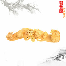 Wood Carving Handicraft Red Wood Home Pendulum Ornament Water Yellow Poplar Wood Double Lion Play Pearl Ruyi Business Gift