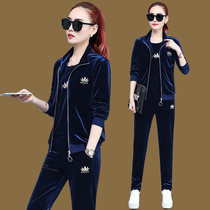 2020 new womens autumn sweater fashion long sleeve leisure sports gold velvet set women Spring and Autumn three sets