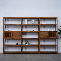 Bogu Rack Solid Wood New Chinese Walnuts Wood Bookcase Bookcase Zen tea display cabinet pure solid wood multi-treasure cabinet