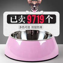 Pet dog bowl Large large dog food dog bowl Teddy golden retriever double bowl Dog food bowl Stainless steel rice bowl supplies