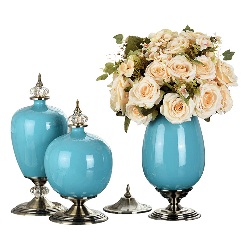 European floral simulation table sitting room place artificial flowers set ceramic vases, flower arranging American household decorations