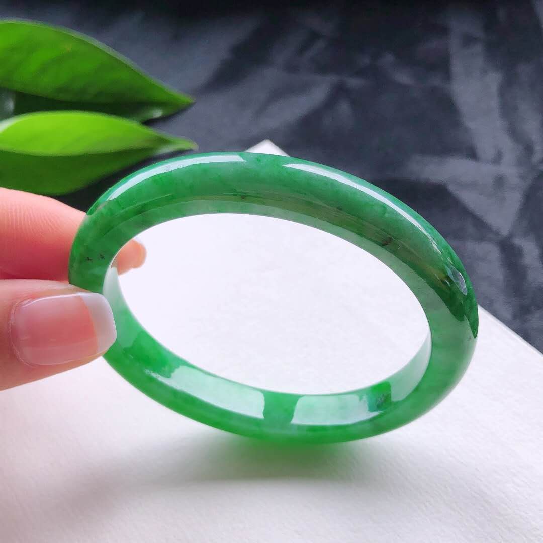 冰种满绿翡翠手镯缅甸a货宽版细条玉镯子满色正圈玉手镯