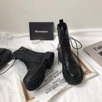 Small sun family thick-soled Black Martin boots summer thin female tide ins British wind thin 2021 short boots