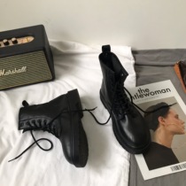 Little sun family Korean version of soft leather Martin boots female British style 2021 new street shoot handsome motorcycle boots ins tide