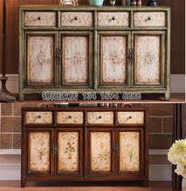 American retro Painted Porch cabinet shoe cabinet solid wood Hall Cabinet Mediterranean neoclassical bedroom storage cabinet big shoe cabinet