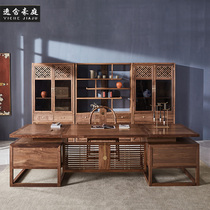 New Chinese style solid wood desk simple modern boss desk executive desk simple atmospheric Zen office furniture customization