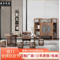 New Chinese style light luxury solid wood tea table and chair combination Zen tea table tea art table tea room club large board tea table furniture