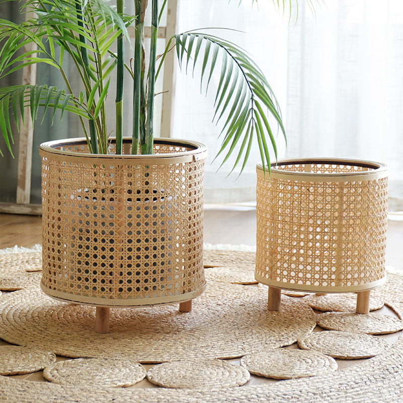 New vines Woven Flower Basket Handwoven Flower Pots Bamboo Choreograpes Green Planting Flower Shelf Floor Pendulum decoration Balcony Garden Flower Shelf-Taobao