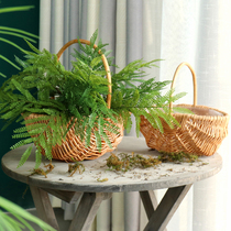  Creative pastoral rattan portable basket Hand-woven flower pot willow flower basket Decorative flower arrangement basket souvenir basket