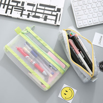 Double transparent mesh pen bag simple student examination stationery bag mesh zipper for men and women hipster pencil bag