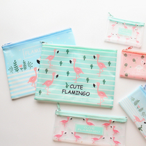 Cute Flamingo Mesh Bag A4 File Bag Zipper Organizer Cartoon Info Ticket Miscellaneous Organizer Pen Bag