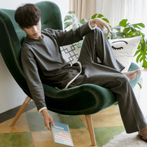 Pajamas men autumn and winter cotton long sleeve youth pullover loose leisure cotton home suit spring and autumn