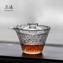 Three times heat-resistant hammer pattern cover bowl Glass Teacup set Thickened fair cup Handmade Kung Fu Tea tea set Single tea bowl
