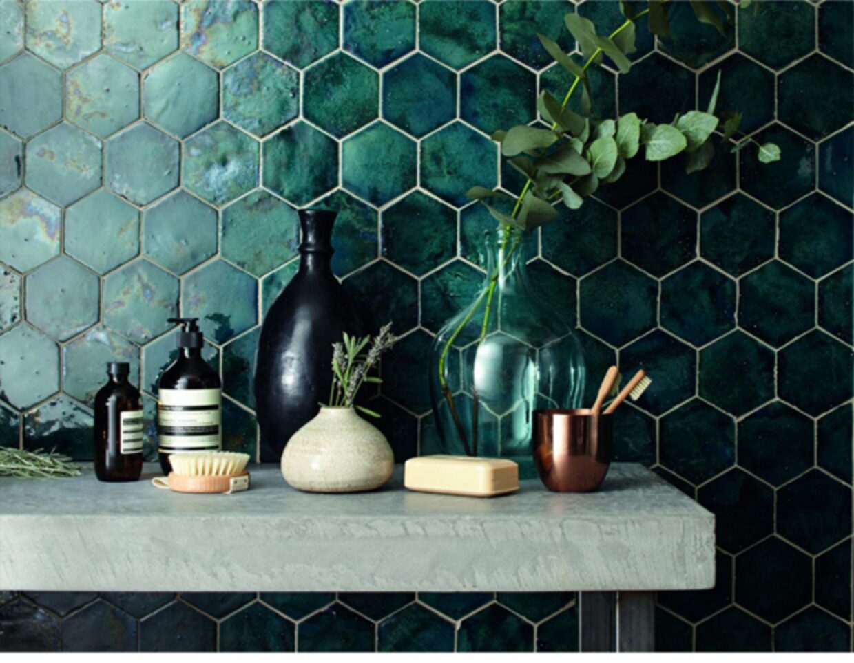 墨绿手工砖六角砖艺术花砖个性定制花瓷砖浴室卫生间厨房餐厅墙砖