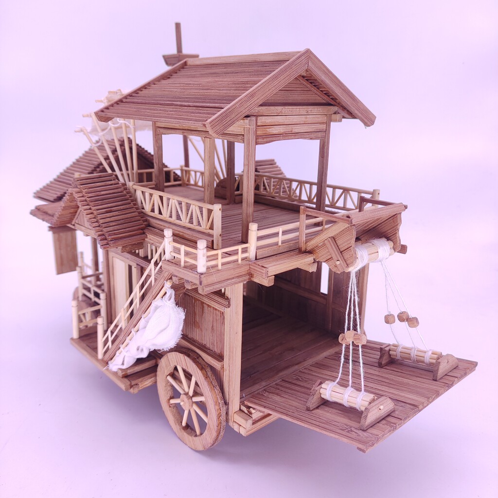 包邮diy纯手工制作竹签莲花楼木屋房子建筑模型材料包整套教程