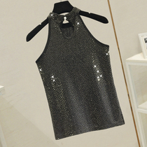 Sequin camisole women wear disco sexy bottoming inside slim sleeveless T-shirt hanging neck top