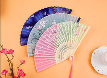 Chinoiserie student Aya silk bamboo folding fan female Hanfu ethnic cheongsam dance fringe fan summer cool gift