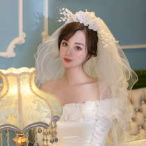 Super fairy white flower veil beautiful wedding wedding ceremony ruffle fairy photo wedding photo hair accessories