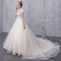 Wedding dress 2021 new bride French stand-up collar heavy industry forest Hepburn luxury trailing small man main wedding woman