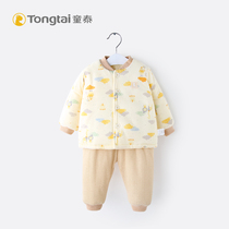 Tongtai autumn and winter New Baby long sleeve split cotton suit 5-2 4 months male and female baby warm cotton suit two-piece set