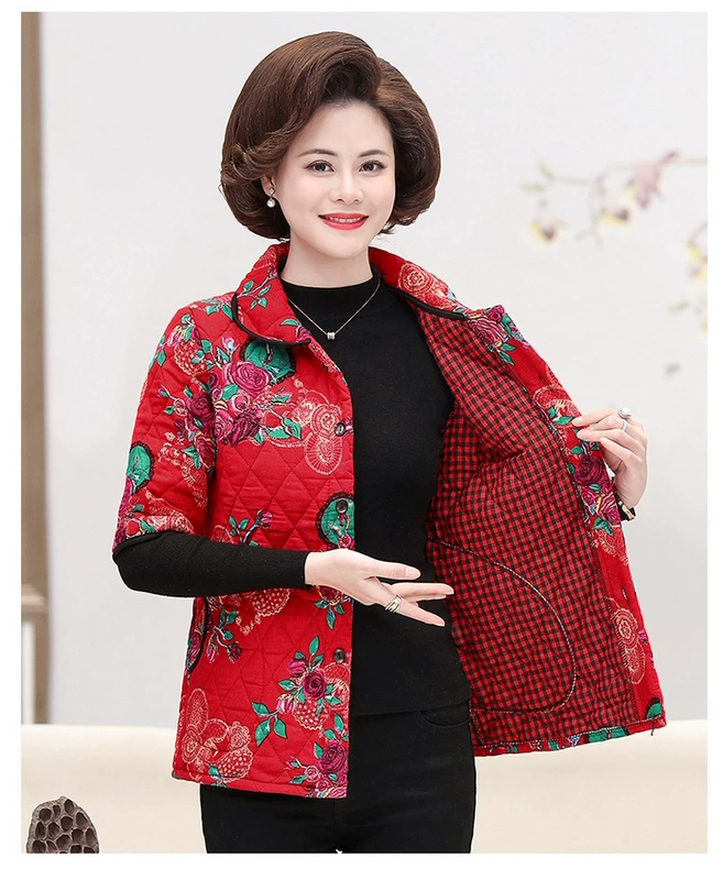 Phụ nữ trung niên và cao tuổi áo khoác bông trung niên size trung thu và đông váy của mẹ với tay áo vest cotton và áo ghi lê nửa tay cỡ lớn - Áo vest