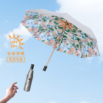 Japan CK Parasol Female titanium silver cooling sun protection large folding rain dual use sunshade anti ultraviolet UF50