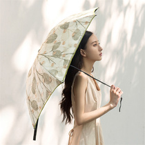 Japan CK parasol sunscreen anti ultraviolet carbon fiber bone portable double lace embroidery folding goddess umbrella