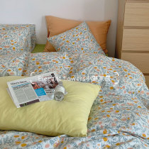 Korean-style small fresh cotton four-piece set 40 sheets single-piece quilt cover 1 8m cotton bed three-piece set 4