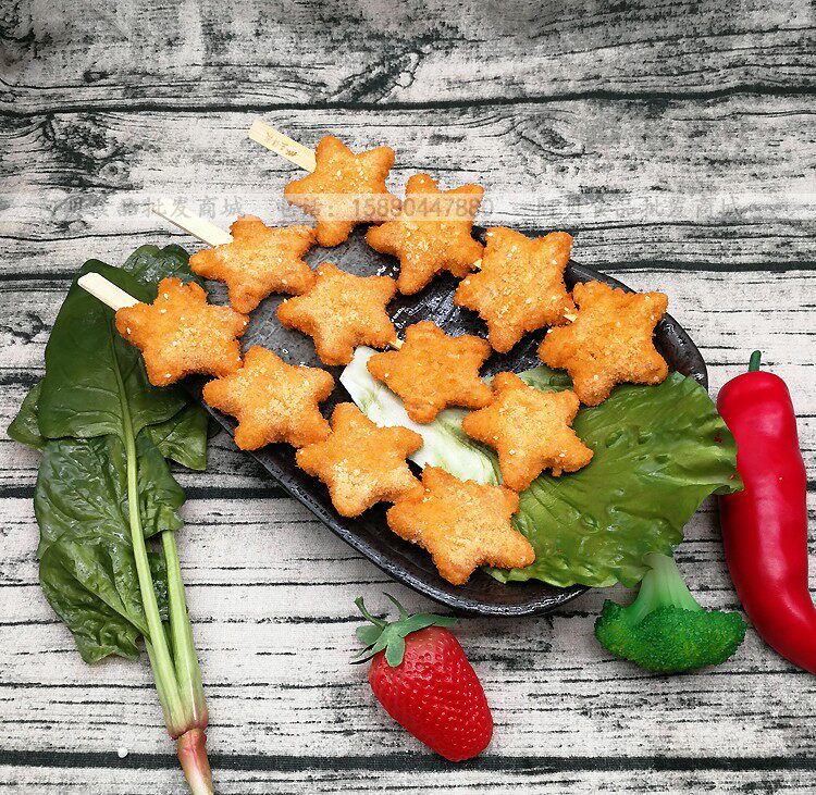 五星幸运星鸡块串鸡肉烤串烧烤店食材小吃店美食街油炸香脆食品