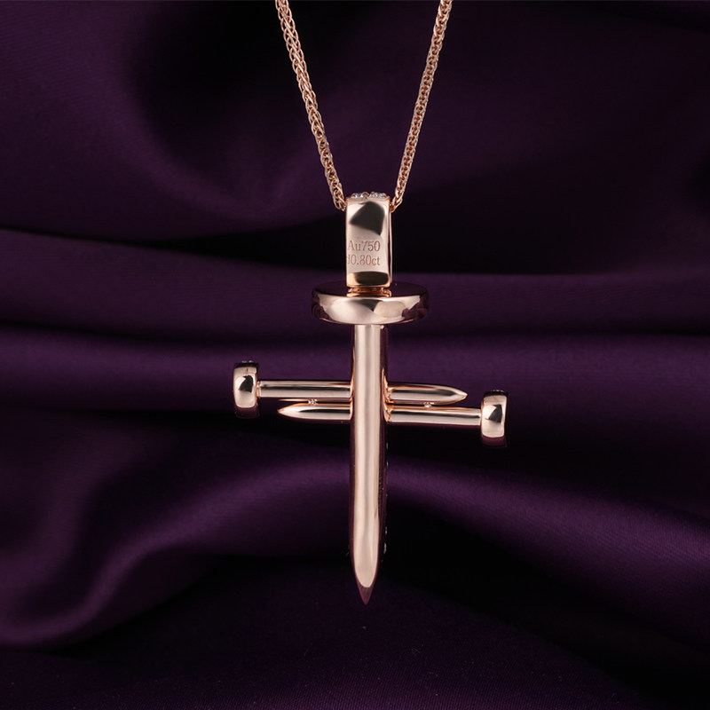 幸运鱼 18k金玫瑰金十字架钻石吊坠大气款定制白金铂金钻石项鍊