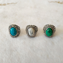 Ethnic style Mongolian element ring Mens and womens trinkets Jewelry Mongolian characteristic ring imitation Turquoise gemstone