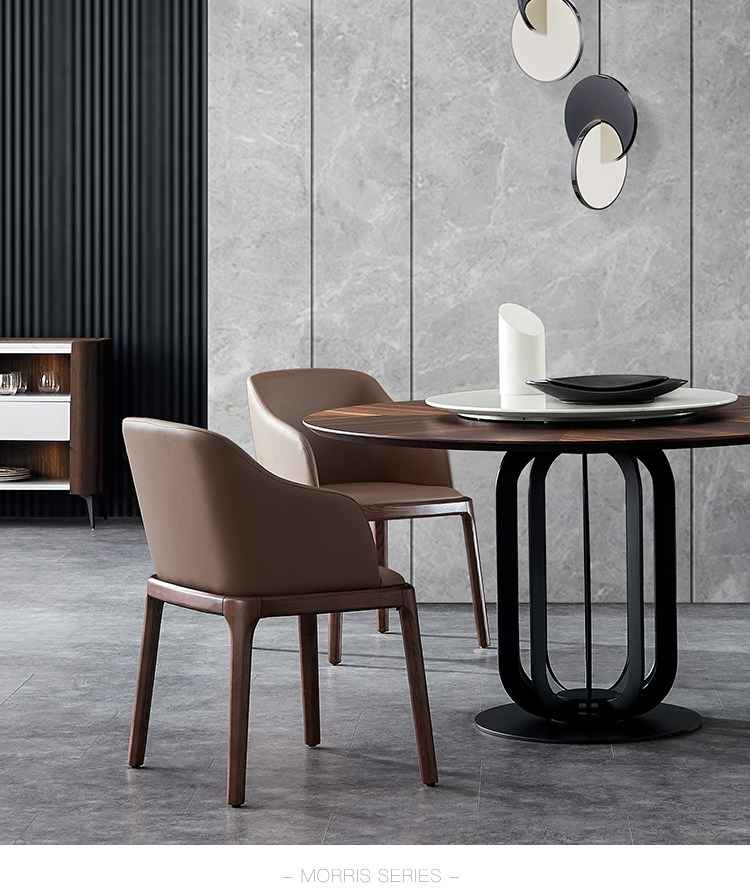 优梵艺术 莫里斯/意式带转盘大理石餐桌客厅餐厅圆桌复古餐厅305y