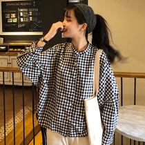 2021 early spring new fashion all-match Korean version retro black and white plaid front short back long loose long-sleeved womens shirt