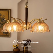 American-style living room brass chandelier middle-aged walnut bedroom warm lamp retro nostalgic glass light luxury restaurant lamp