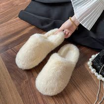 Japan home rabbit fur wear slippers women autumn and winter New simple fashion soft bottom comfortable lazy wool shoes