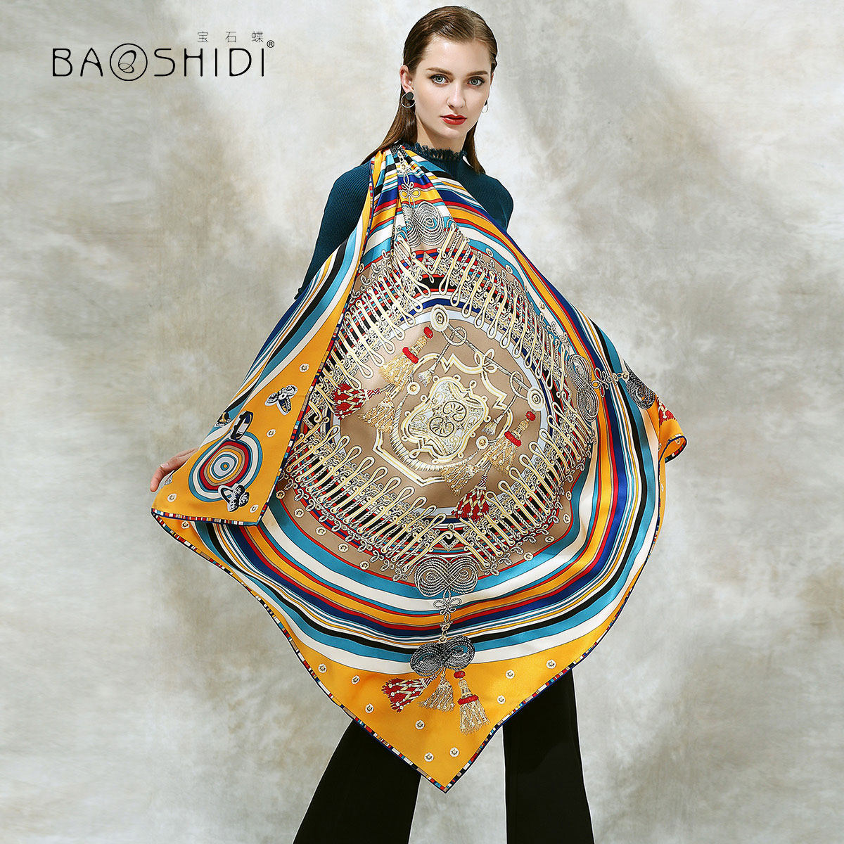 宝石蝶丝巾女桑蚕丝大方巾披肩 春秋季百搭真丝丝绸围巾/梵音藏心