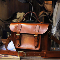Side handmade leather goods pure handmade American retro cowhide vegetable tanned cow leather British Cambridge bag original hand-held messenger