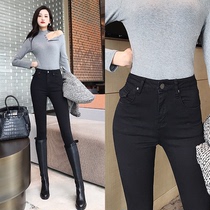 Long legs 2021 new black slim high waist jeans womens elastic tight body slim burrs Joker pants