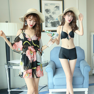 泳衣女三件套韩国小香风比基尼性感钢托小胸聚拢分体裙式保守泳衣