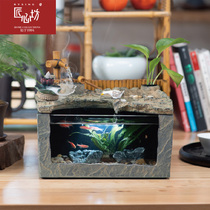 Desktop of Craftsman's Desktop Landscape Flowing Eco-Fish Tank Living Office Desk Creative Landscape Office Decoration Pendices